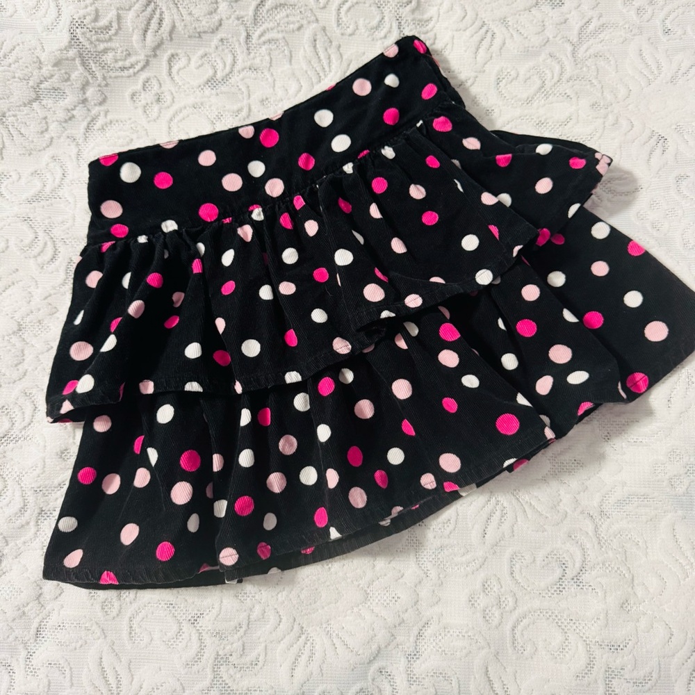 Gymboree Girls Black Ruffle Skort with Pink and White Polka Dots Size 6
